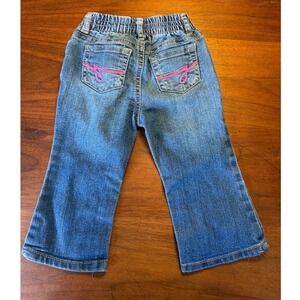 Jordache Baby Boot Cut Jeans 18M Med Wash Pink Embroidery Wide Leg Y2K Vintage